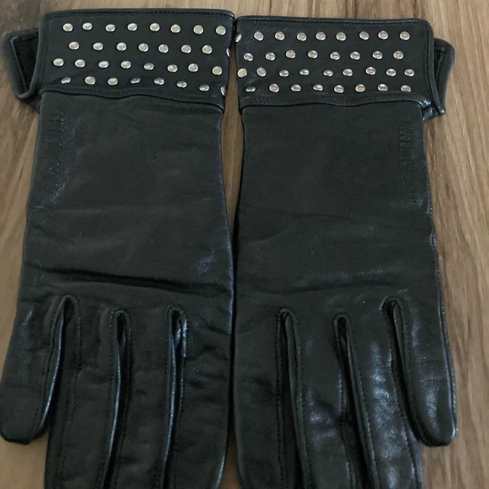 Harley Davidson Womens Black Leather Beaded Gloves XS